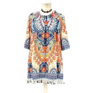 CALESSA BOHO TOP S/M RETRO FRINGE HIPPIE FESTIVAL COACHELLA DOPAMINE COVER UP